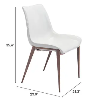 Set of Two White and Brown Upholstered Faux Leather Dining Side Chairs
