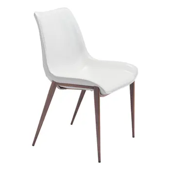 Set of Two White and Brown Upholstered Faux Leather Dining Side Chairs