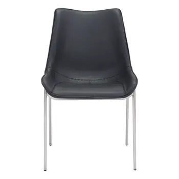 Set of Two Black and Silver Upholstered Faux Leather Dining Side Chairs