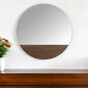 24" Brown Round Unframed Accent Mirror