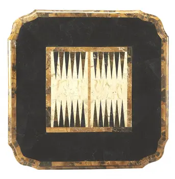 30" Brown Stone And Wood Square Game Table