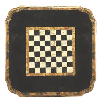 30" Brown Stone And Wood Square Game Table