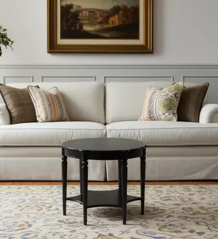 28" Brown Wood Round Coffee Table With Shelf