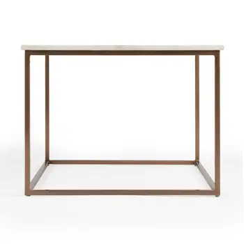 24" White and Copper Genuine Marble and Metal Square Coffee Table