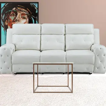 24" White and Copper Genuine Marble and Metal Square Coffee Table