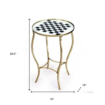 19" White and Gold Glass and Metal Round Coffee Table