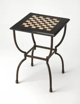 18" Black Stone and Metal Square Coffee Table