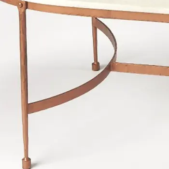 47" White and Copper Genuine Marble and Metal Oval Coffee Table