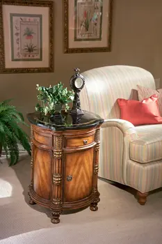 20" Black and Brown Stone and Wood Free Form Coffee Table With Drawer