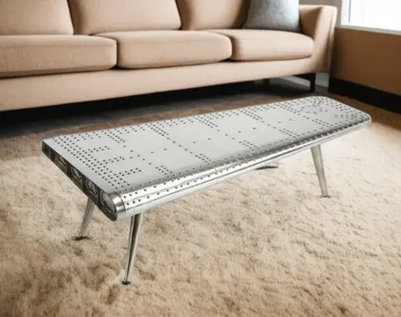 60" Silver Aluminum and Metal Coffee Table