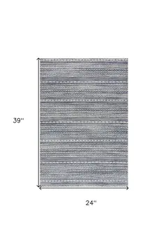 2' X 4' Navy Blue Decorative Stripes Area Rug