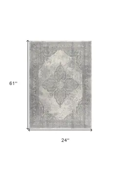 2' X 5' Gray Distressed Medallion Area Rug
