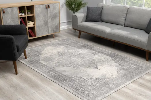 8' X 11' Gray Distressed Medallion Area Rug