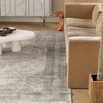 8' X 11' Gray Distressed Medallion Area Rug