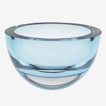 Aqua Blue Mouth Blown Polish Crystal Thick Walled Bowl