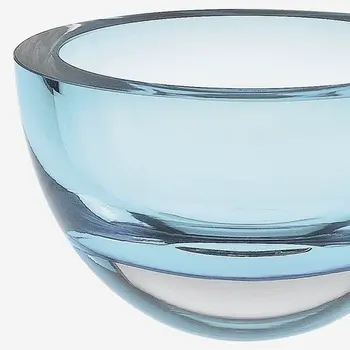 Aqua Blue Mouth Blown Polish Crystal Thick Walled Bowl