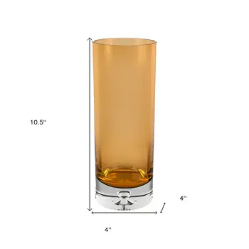 11" Amber And Clear Cylinder Lead Free Crystal Table Vase