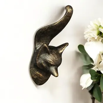 5" Brass Cast Iron Fox Dimensional Hanging Wall Hook