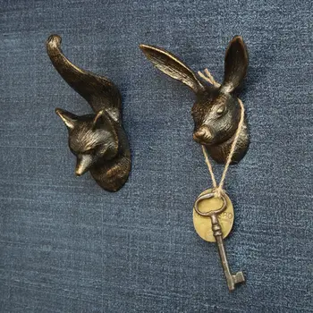 5" Brass Cast Iron Fox Dimensional Hanging Wall Hook