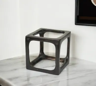 4" Black Cast Iron Cube Tabletop Sculpture