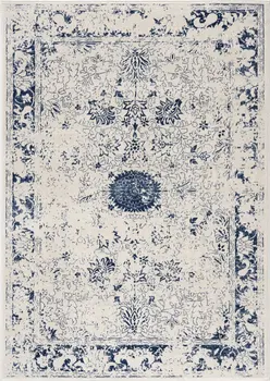 4' X 6' Navy Blue Distressed Floral Area Rug