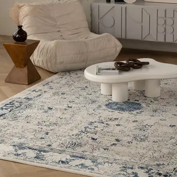 8' X 11' Navy Blue Distressed Floral Area Rug