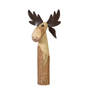 19" Brown Wood and Metal Moose Tabletop Sculpture