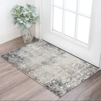 2' X 3' Navy And Beige Distressed Vines Scatter Rug