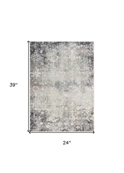 2' X 3' Navy And Beige Distressed Vines Scatter Rug