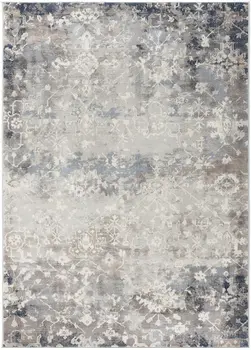 2' X 5' Navy And Beige Distressed Vines Area Rug