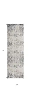 2' X 6' Navy And Beige Distressed Vines Area Rug