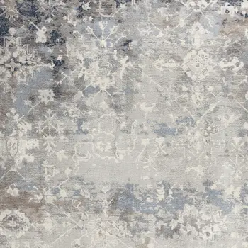 4' X 6' Navy And Beige Distressed Vines Area Rug