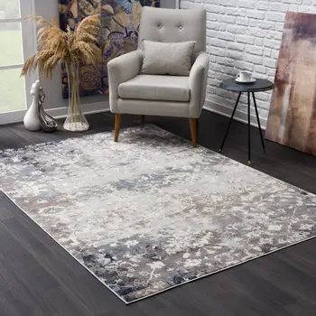 8' X 11' Navy And Beige Distressed Vines Area Rug