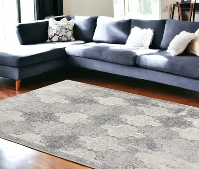 8' X 11' Gray Distressed Trellis Pattern Area Rug