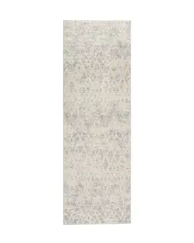2' X 5' Ivory and Gray Ikat Power Loom Distressed Area Rug