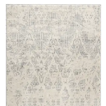 2' X 5' Ivory and Gray Ikat Power Loom Distressed Area Rug
