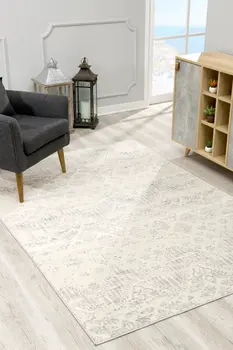 5' X 8' Ivory Distressed Ikat Pattern Area Rug