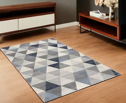2' X 5' Navy Blue Geometric Diamond Area Rug