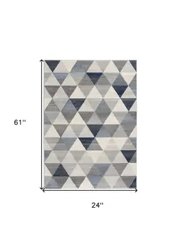 2' X 5' Navy Blue Geometric Diamond Area Rug