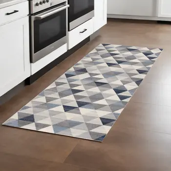 2' X 8' Navy Blue Geometric Diamond Runner Rug
