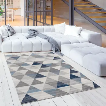 4' X 6' Navy Blue Geometric Diamond Area Rug