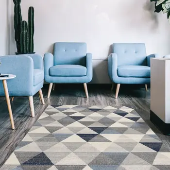 4' X 6' Navy Blue Geometric Diamond Area Rug