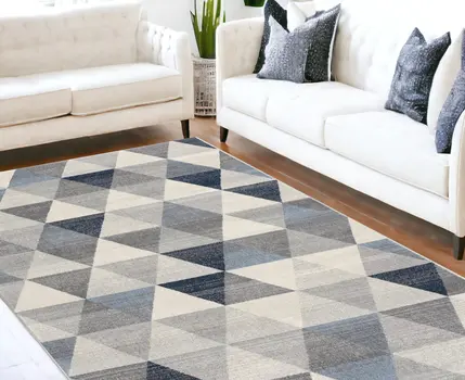 8' X 11' Navy Blue Geometric Diamond Area Rug