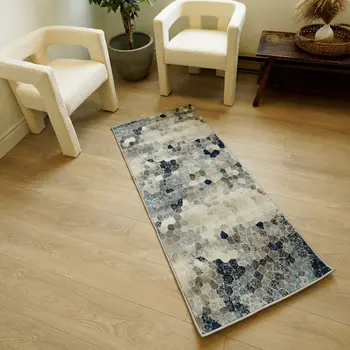 2' X 15' Navy Blue Cobblestone Pattern Runner Rug