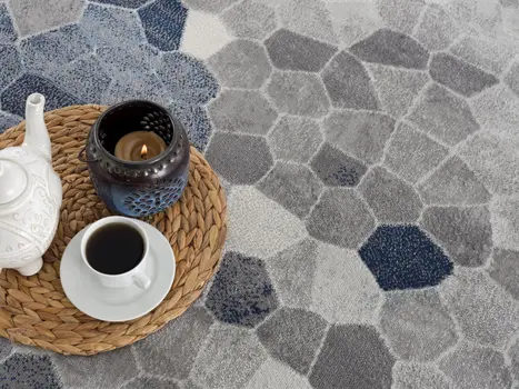 2' X 3' Navy Blue Cobblestone Pattern Scatter Rug