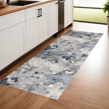 2' X 8' Navy Blue Cobblestone Pattern Runner Rug