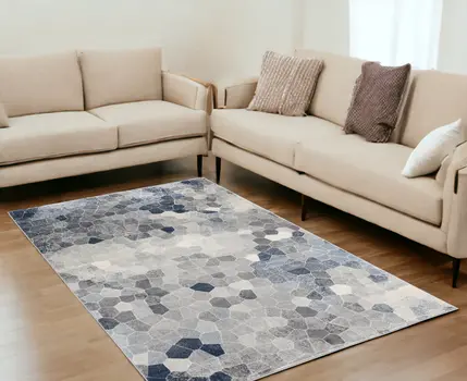5' X 8' Navy Blue Cobblestone Pattern Area Rug