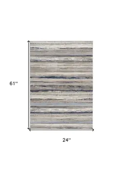 2' X 5' Blue Striped Area Rug
