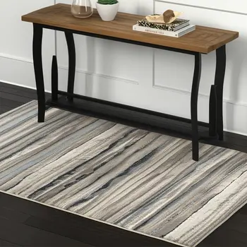4' X 6' Blue And Beige Distressed Stripes Area Rug