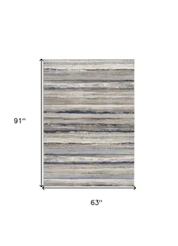 5' X 8' Blue And Beige Distressed Stripes Area Rug
